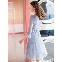 Load image into Gallery viewer, 2019 Autumn new women's air round collar French Campanulaceae skirt temperament light ripe silk Bud dress 63157