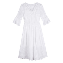 Load image into Gallery viewer, Immortal Lotus leaf sleeve white skirt 2019 fall new women's V collar embroidered chiffon dress 686