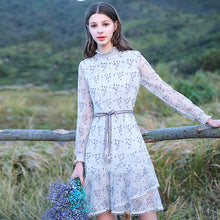 Load image into Gallery viewer, 2019 Autumn new women's dress vertical collar hollow Lotus leaf edge fairy dress temperament light lace dress 63176