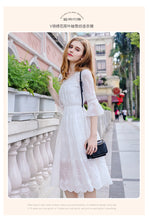 Load image into Gallery viewer, Immortal Lotus leaf sleeve white skirt 2019 fall new women's V collar embroidered chiffon dress 686