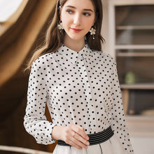 Load image into Gallery viewer, [ Journal of the Philippines] 2019 Spring New Women's Wavelet Point Single Button Printed Shirt Sweet White Spinning Shirt 59092