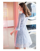 Load image into Gallery viewer, 2019 Autumn new women's air round collar French Campanulaceae skirt temperament light ripe silk Bud dress 63157