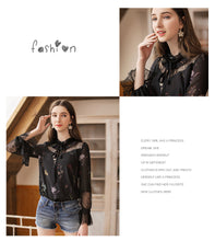 Load image into Gallery viewer, 2019 Spring new boutique women's temperament vertical collar pullover lady hundred catch snow spinning shirt 51019