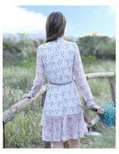 Load image into Gallery viewer, 2019 Autumn new women's dress vertical collar hollow Lotus leaf edge fairy dress temperament light lace dress 63176