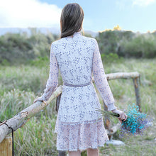 Load image into Gallery viewer, 2019 Autumn new women's dress vertical collar hollow Lotus leaf edge fairy dress temperament light lace dress 63176