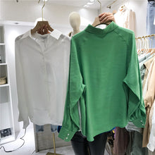 Load image into Gallery viewer, 2019 Korean version of simple classic 100-tie shirt, loose, thin, pure-color student's bottom lapel jacket 3123
