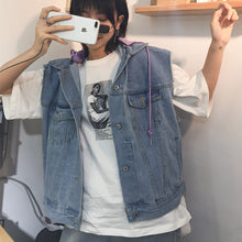Load image into Gallery viewer, Cowboy vest female 2019 spring new Korean version of loose hooded ulzzang short student vest 5425