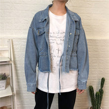 Load image into Gallery viewer, Cowboy jacket female spring and autumn 2019 Korean version loose-fitting waist jeans hem short 10150