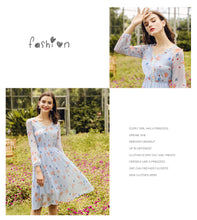 Load image into Gallery viewer, Spring 2009 New Women's Clothes V-neck Lantern Sleeve Printed Skirt Temperament Famous Chiffon Dress 69338
