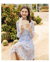 Load image into Gallery viewer, Spring 2009 New Women's Clothes V-neck Lantern Sleeve Printed Skirt Temperament Famous Chiffon Dress 69338