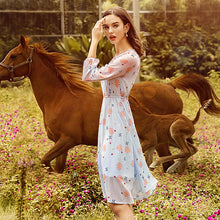 Load image into Gallery viewer, Spring 2009 New Women's Clothes V-neck Lantern Sleeve Printed Skirt Temperament Famous Chiffon Dress 69338