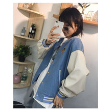 Load image into Gallery viewer, Single-row buttoned jeans jacket spring dress women 2019 100 sets of loose color stitching Leather Jacket Top tide 2861