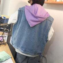 Load image into Gallery viewer, Cowboy vest female 2019 spring new Korean version of loose hooded ulzzang short student vest 5425