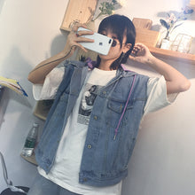 Load image into Gallery viewer, Cowboy vest female 2019 spring new Korean version of loose hooded ulzzang short student vest 5425