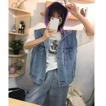Load image into Gallery viewer, Cowboy vest female 2019 spring new Korean version of loose hooded ulzzang short student vest 5425