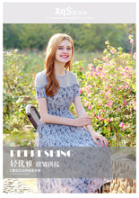 Load image into Gallery viewer, 2019 Summer new high-end women's round collar thin dress chiffon broken flower dress 68601