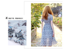 Load image into Gallery viewer, 2019 Summer new high-end women's round collar thin dress chiffon broken flower dress 68601