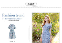 Load image into Gallery viewer, 2019 Summer new high-end women's round collar thin dress chiffon broken flower dress 68601