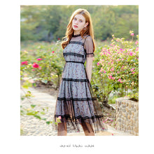 Load image into Gallery viewer, Summer 2019 New Brand Woman's Printed Chiffon Suspender Skirt Mesh Spliced Dresses Two Suits 88380