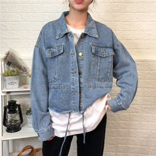 Load image into Gallery viewer, Cowboy jacket female spring and autumn 2019 Korean version loose-fitting waist jeans hem short 10150
