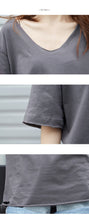 Load image into Gallery viewer, Short-sleeved t-shirt, women's loose 2019 new V-collar solid color trimmed design bottom shirt, Korean version top 6016