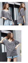 Load image into Gallery viewer, Short-sleeved t-shirt, women's loose 2019 new V-collar solid color trimmed design bottom shirt, Korean version top 6016