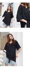 Load image into Gallery viewer, 2019 New White Short Sleeve T-Shirt Hong Kong Wind V-Neck Design Short Back Long Solid Color Pocket T-Shirt 66013