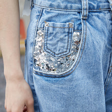 Load image into Gallery viewer, New sequined Pocket Jeans in spring and summer of 2019