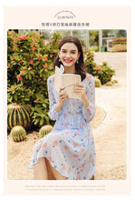 Load image into Gallery viewer, Spring 2009 New Women's Clothes V-neck Lantern Sleeve Printed Skirt Temperament Famous Chiffon Dress 69338