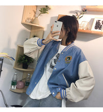 Load image into Gallery viewer, Single-row buttoned jeans jacket spring dress women 2019 100 sets of loose color stitching Leather Jacket Top tide 2861