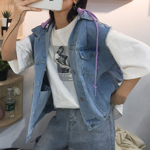 Load image into Gallery viewer, Cowboy vest female 2019 spring new Korean version of loose hooded ulzzang short student vest 5425