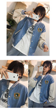 Load image into Gallery viewer, Single-row buttoned jeans jacket spring dress women 2019 100 sets of loose color stitching Leather Jacket Top tide 2861