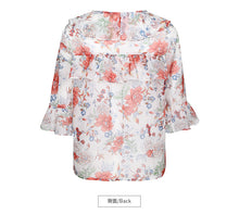 Load image into Gallery viewer, 2019 Early autumn new fashion women's temperament v-collar horn sleeve printed shirt sweet small fresh snow spinning shirt 59015