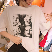 Load image into Gallery viewer, Net red Haragufeng 2019 summer Korean women's round neck short sleeve shirt minimalist printed head T-shirt women 3189