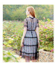 Load image into Gallery viewer, Summer 2019 New Brand Woman's Printed Chiffon Suspender Skirt Mesh Spliced Dresses Two Suits 88380