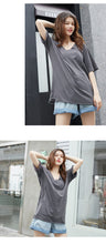 Load image into Gallery viewer, Short-sleeved t-shirt, women's loose 2019 new V-collar solid color trimmed design bottom shirt, Korean version top 6016