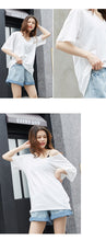 Load image into Gallery viewer, Short-sleeved t-shirt, women's loose 2019 new V-collar solid color trimmed design bottom shirt, Korean version top 6016