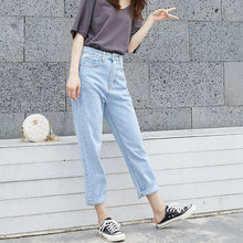Load image into Gallery viewer, Jeans Women's Loose Straight Nine Points 2019 New Korean version of High-waist Leisure Daddy Pants Slim 827