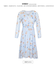 Load image into Gallery viewer, Spring 2009 New Women's Clothes V-neck Lantern Sleeve Printed Skirt Temperament Famous Chiffon Dress 69338