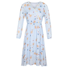 Load image into Gallery viewer, Spring 2009 New Women's Clothes V-neck Lantern Sleeve Printed Skirt Temperament Famous Chiffon Dress 69338