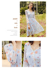 Load image into Gallery viewer, Spring 2009 New Women's Clothes V-neck Lantern Sleeve Printed Skirt Temperament Famous Chiffon Dress 69338