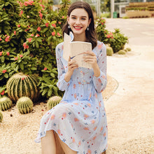 Load image into Gallery viewer, Spring 2009 New Women's Clothes V-neck Lantern Sleeve Printed Skirt Temperament Famous Chiffon Dress 69338