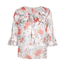Load image into Gallery viewer, 2019 Early autumn new fashion women's temperament v-collar horn sleeve printed shirt sweet small fresh snow spinning shirt 59015