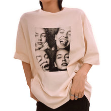 Load image into Gallery viewer, Net red Haragufeng 2019 summer Korean women's round neck short sleeve shirt minimalist printed head T-shirt women 3189