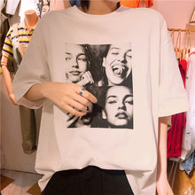 Load image into Gallery viewer, Net red Haragufeng 2019 summer Korean women's round neck short sleeve shirt minimalist printed head T-shirt women 3189