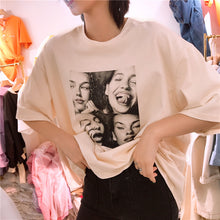 Load image into Gallery viewer, Net red Haragufeng 2019 summer Korean women's round neck short sleeve shirt minimalist printed head T-shirt women 3189