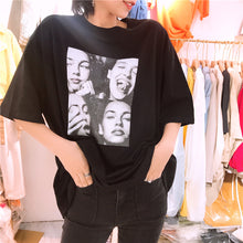 Load image into Gallery viewer, Net red Haragufeng 2019 summer Korean women's round neck short sleeve shirt minimalist printed head T-shirt women 3189