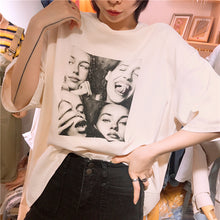 Load image into Gallery viewer, Net red Haragufeng 2019 summer Korean women's round neck short sleeve shirt minimalist printed head T-shirt women 3189