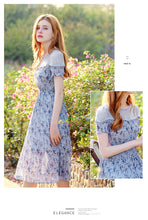 Load image into Gallery viewer, 2019 Summer new high-end women's round collar thin dress chiffon broken flower dress 68601