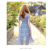 Load image into Gallery viewer, 2019 Summer new high-end women's round collar thin dress chiffon broken flower dress 68601
